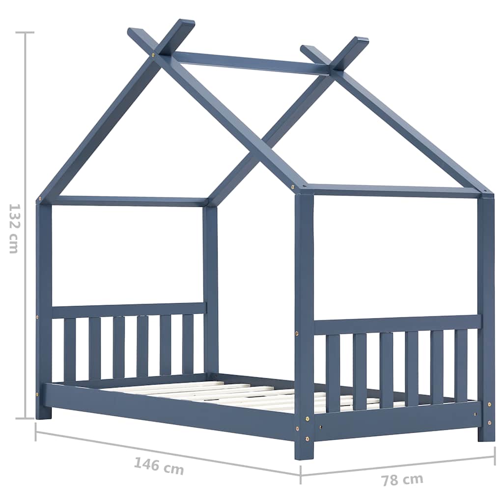 Sengeramme for barn heltre furu grå 70x140 cm
