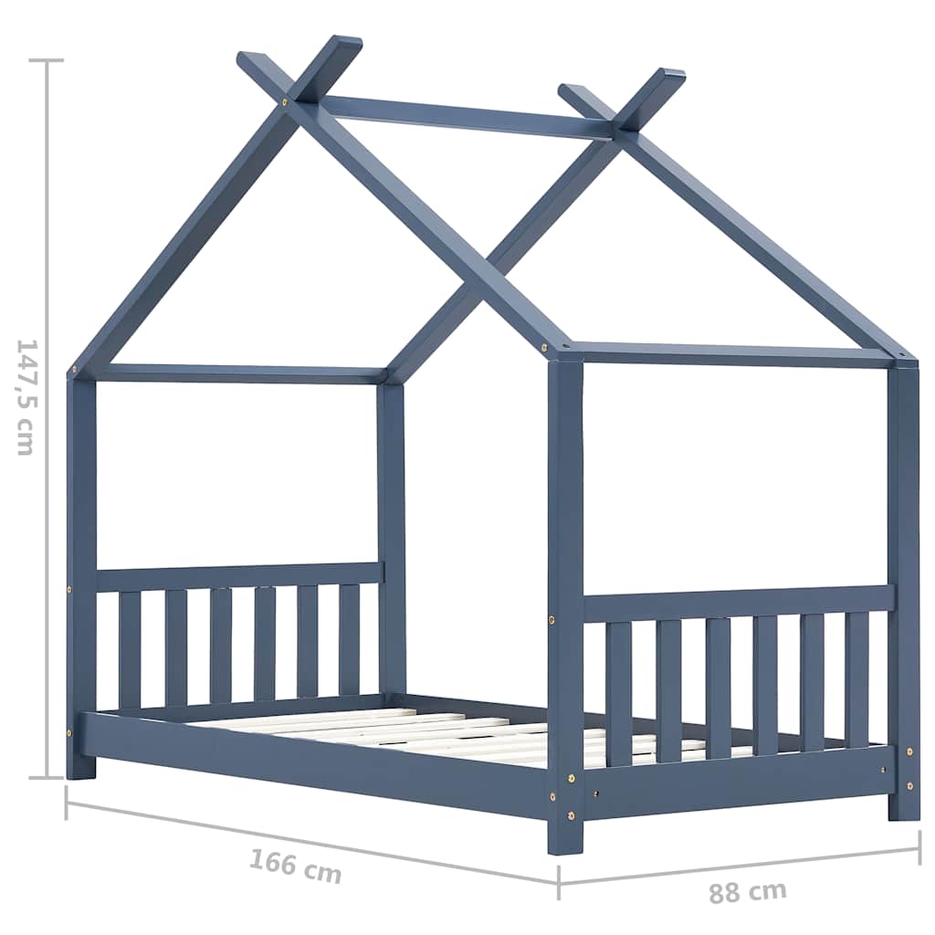 Sengeramme for barn heltre furu grå 80x160 cm