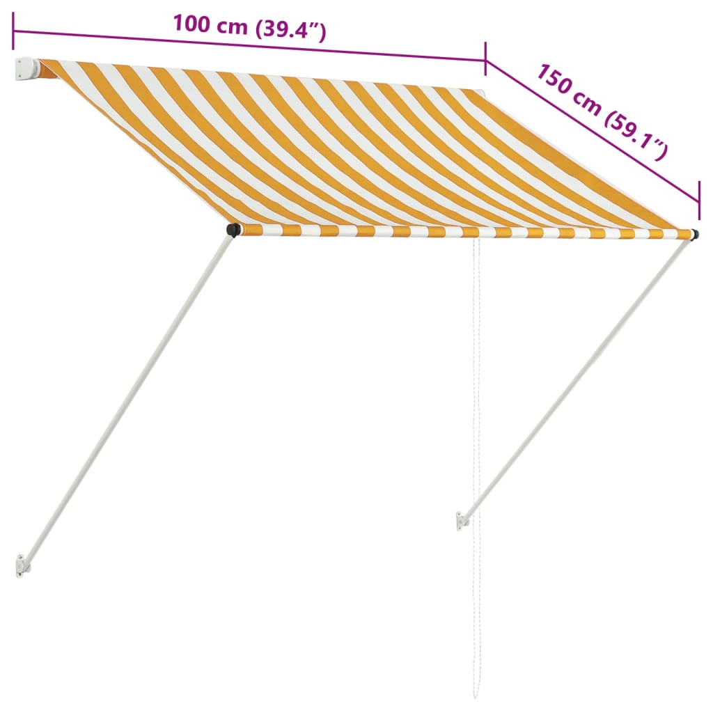 Uttrekkbar markise 100x150 cm gul og hvit