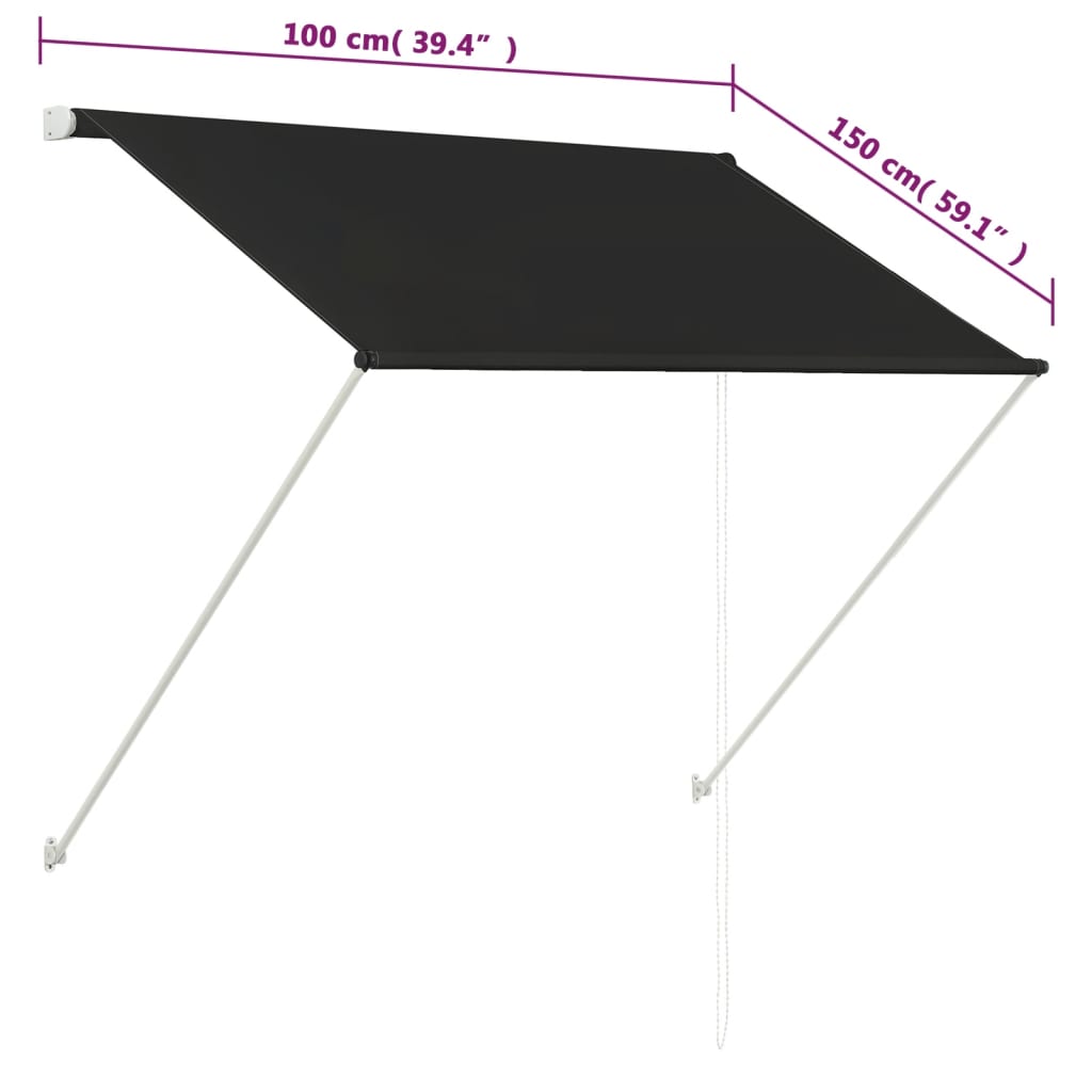 Uttrekkbar markise 100x150 cm antrasitt