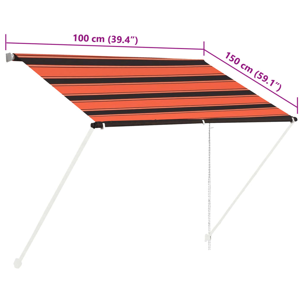 Uttrekkbar markise 100x150 cm oransje og brun