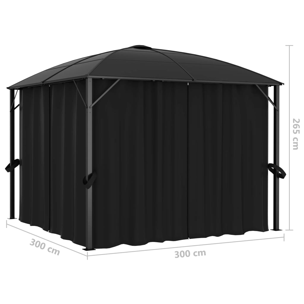 Paviljong med gardiner 300x300x265 m antrasitt