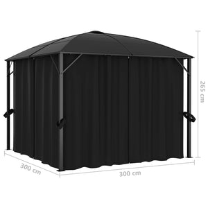 Paviljong med gardiner 300x300x265 m antrasitt