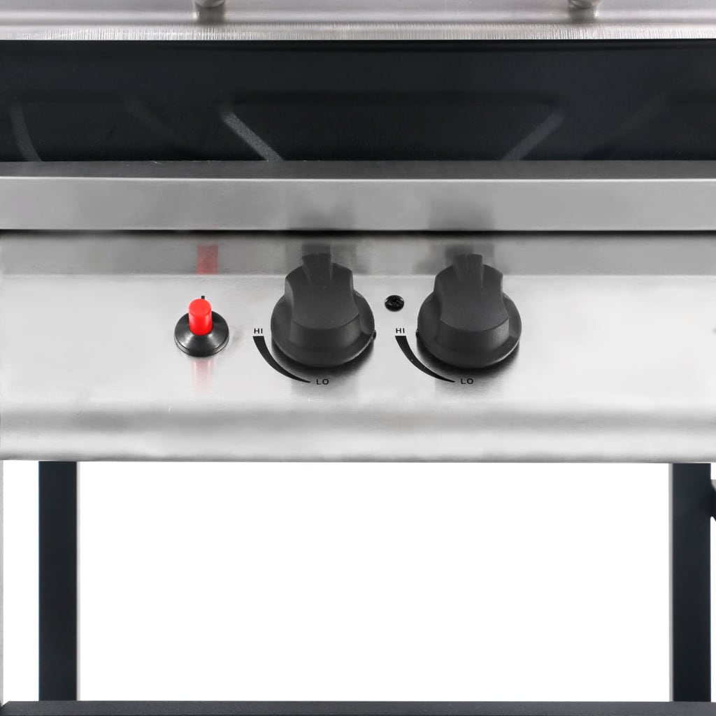 Gassgrill med sidebord i 3 etasjer svart og sølv