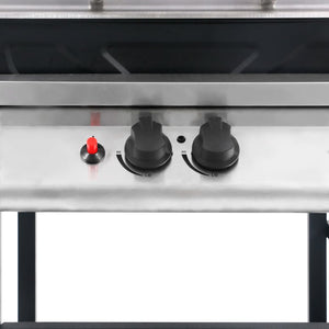 Gassgrill med sidebord i 3 etasjer svart og sølv