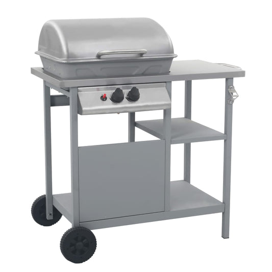 Gassgrill med sidebord i 3 etasjer sølv