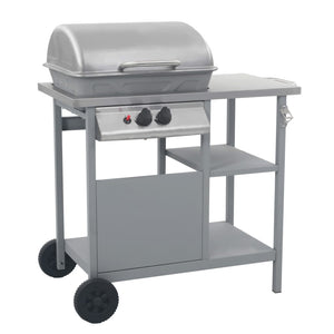 Gassgrill med sidebord i 3 etasjer sølv