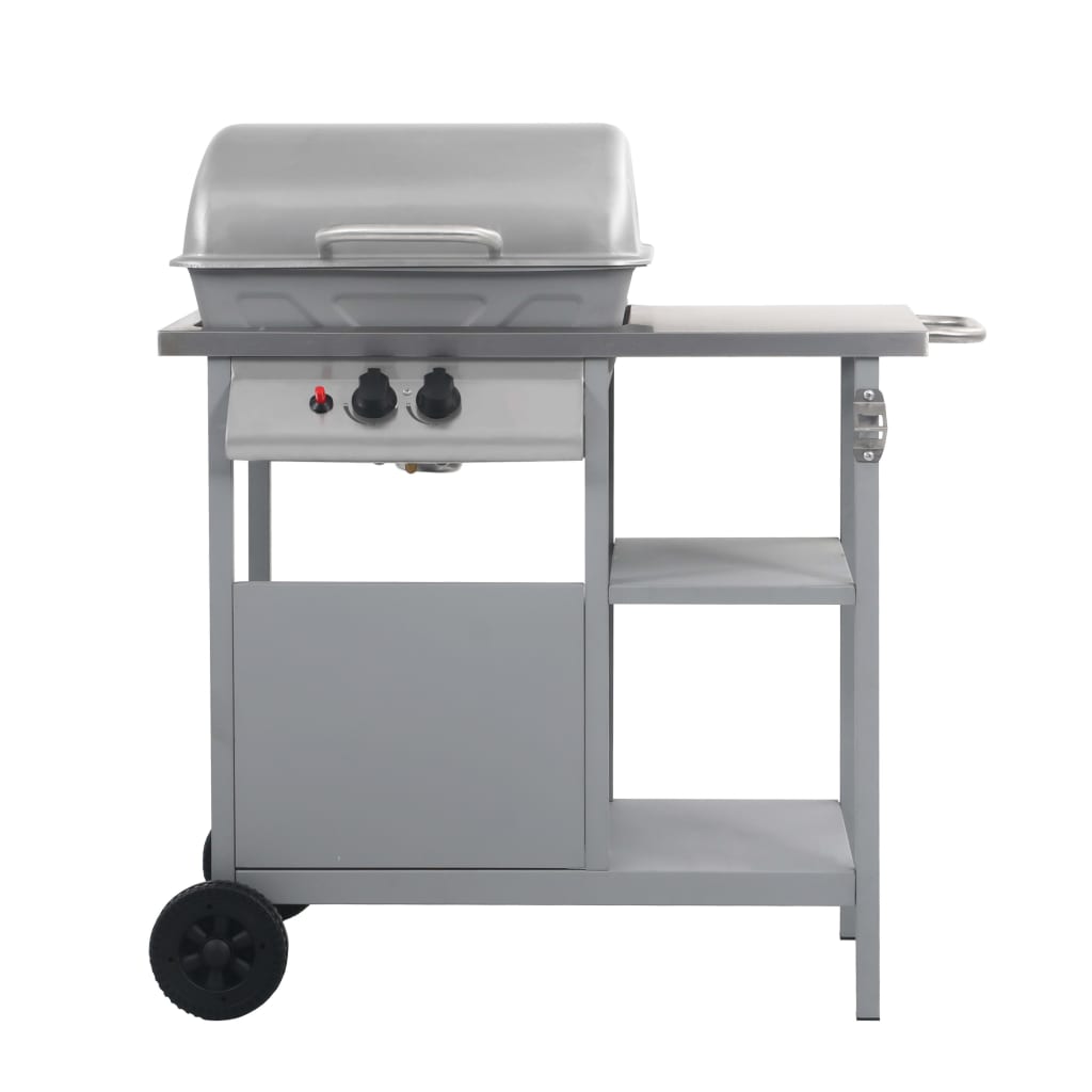 Gassgrill med sidebord i 3 etasjer sølv