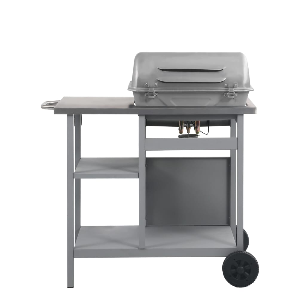 Gassgrill med sidebord i 3 etasjer sølv