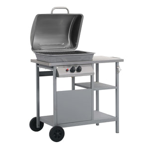 Gassgrill med sidebord i 3 etasjer sølv