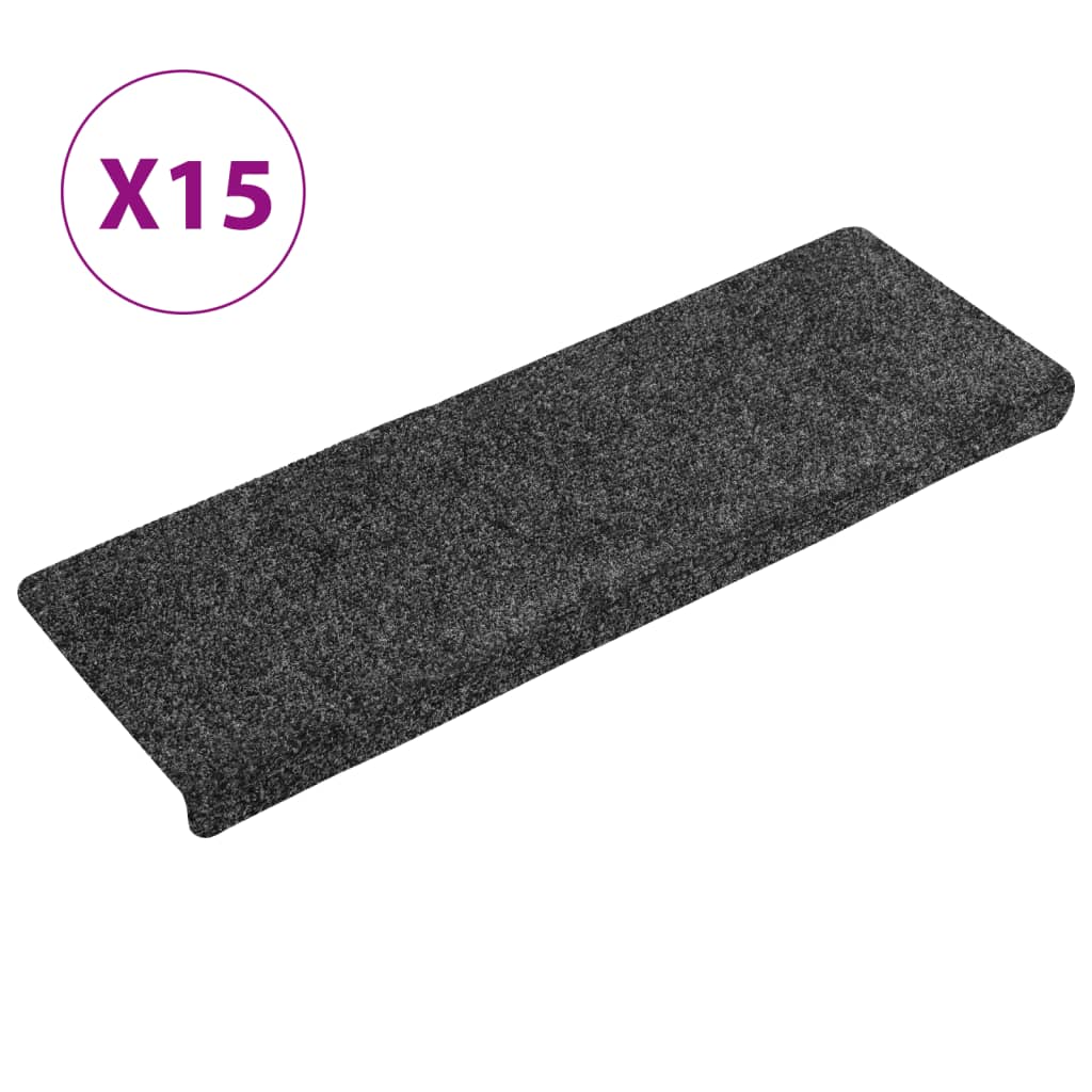 Stair mats 15 pcs needle punch 65x21x4 cm grey