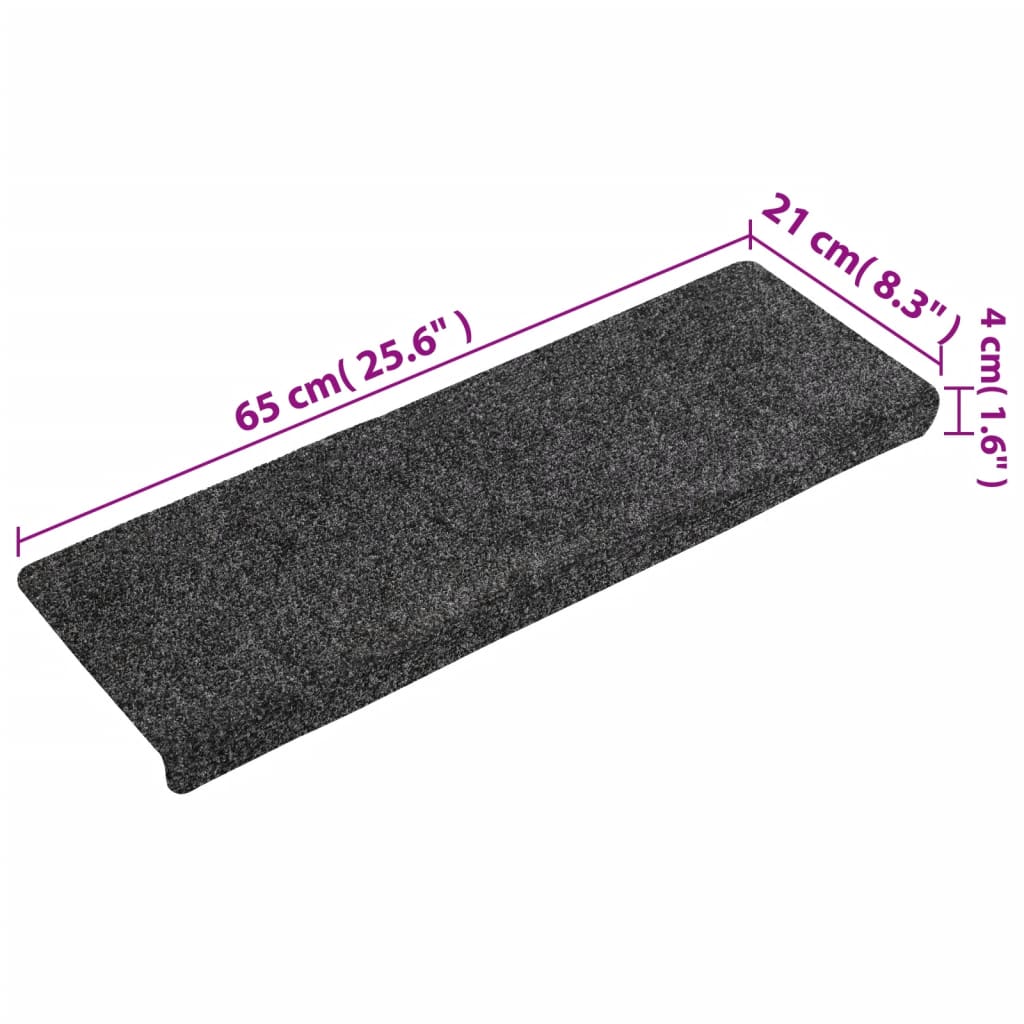 Stair mats 15 pcs needle punch 65x21x4 cm grey