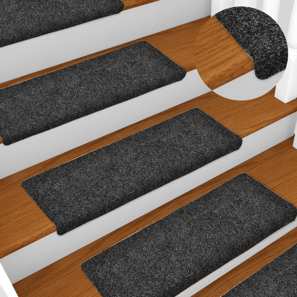 Stair mats 15 pcs needle punch 65x21x4 cm grey