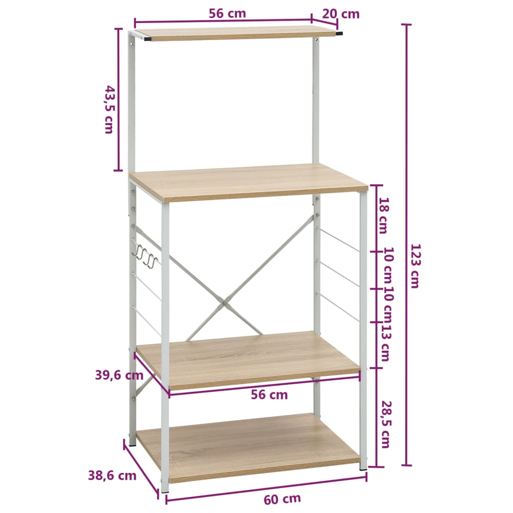 Hylle til mikrobølgeovn hvit eik 60x39,6x123 cm konstruert tre