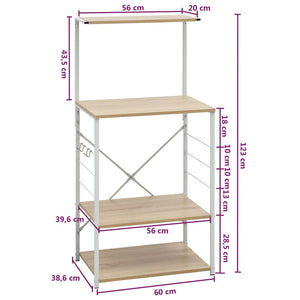Hylle til mikrobølgeovn hvit eik 60x39,6x123 cm konstruert tre