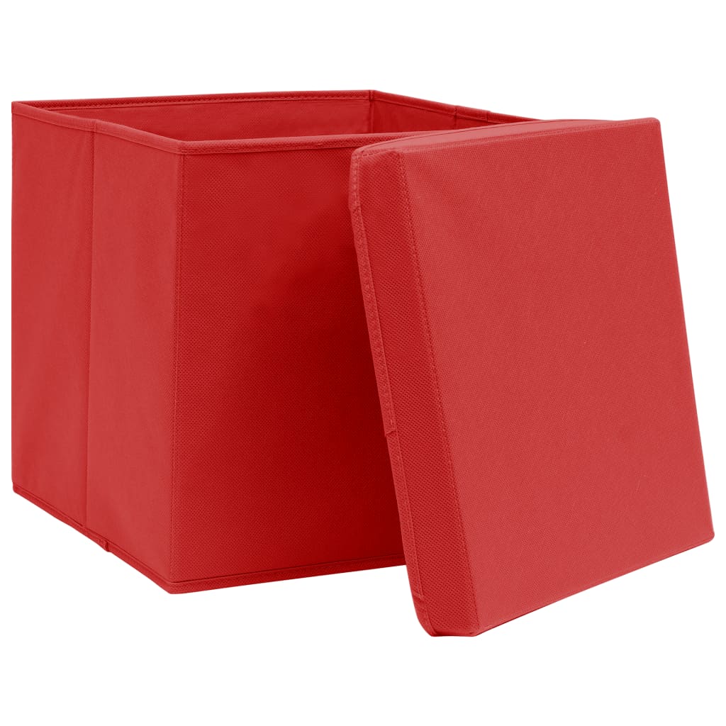 Oppbevaringsbokser med lokk 10 stk rød 32x32x32 cm stoff
