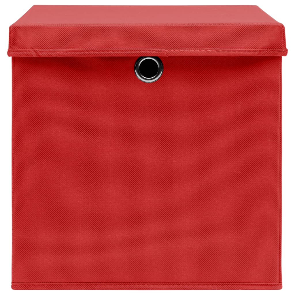Oppbevaringsbokser med lokk 10 stk rød 32x32x32 cm stoff