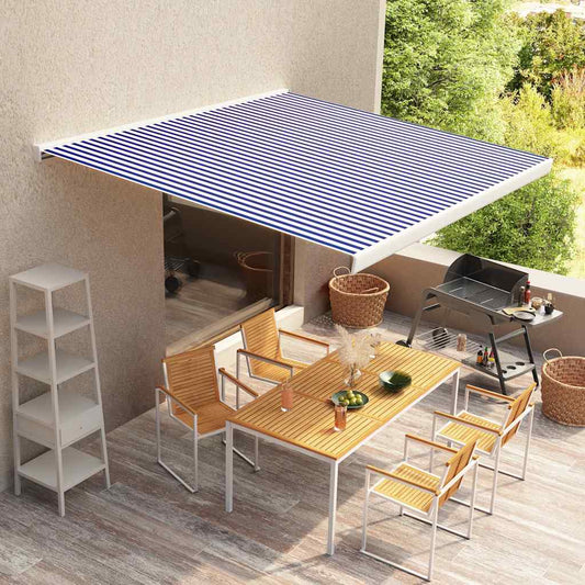 Motorisert kassettmarkise 350x250 cm blå og hvit