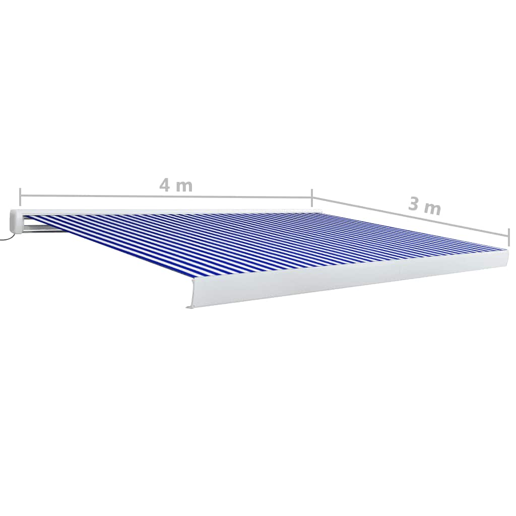 Motorisert kassettmarkise 400x300 cm blå og hvit