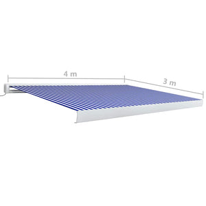 Motorisert kassettmarkise 400x300 cm blå og hvit
