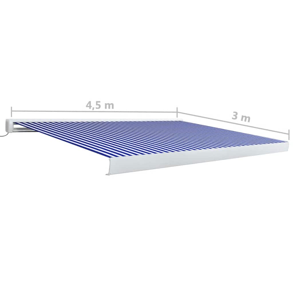 Motorisert kassettmarkise 450x300 cm blå og hvit