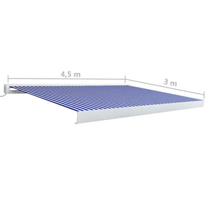 Motorisert kassettmarkise 450x300 cm blå og hvit