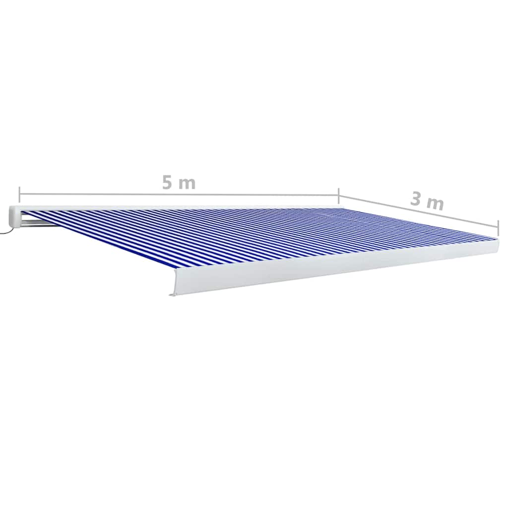 Motorisert kassettmarkise 500x300 cm blå og hvit