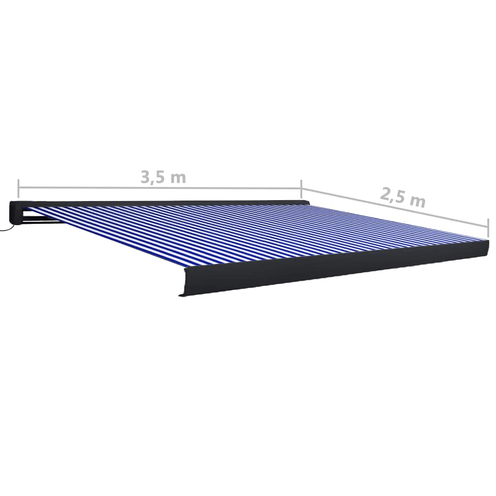 Motorisert kassettmarkise 350x250 cm blå og hvit