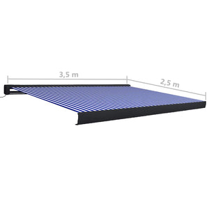 Motorisert kassettmarkise 350x250 cm blå og hvit
