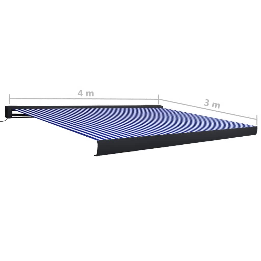 Motorisert kassettmarkise 400x300 cm blå og hvit