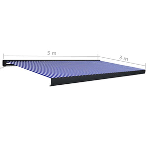 Motorisert kassettmarkise 500x300 cm blå og hvit