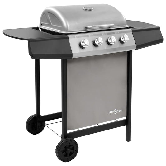 Gassgrill med 4 brennere svart og sølv
