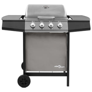 Gassgrill med 4 brennere svart og sølv