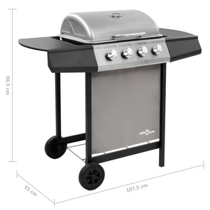 Gassgrill med 4 brennere svart og sølv