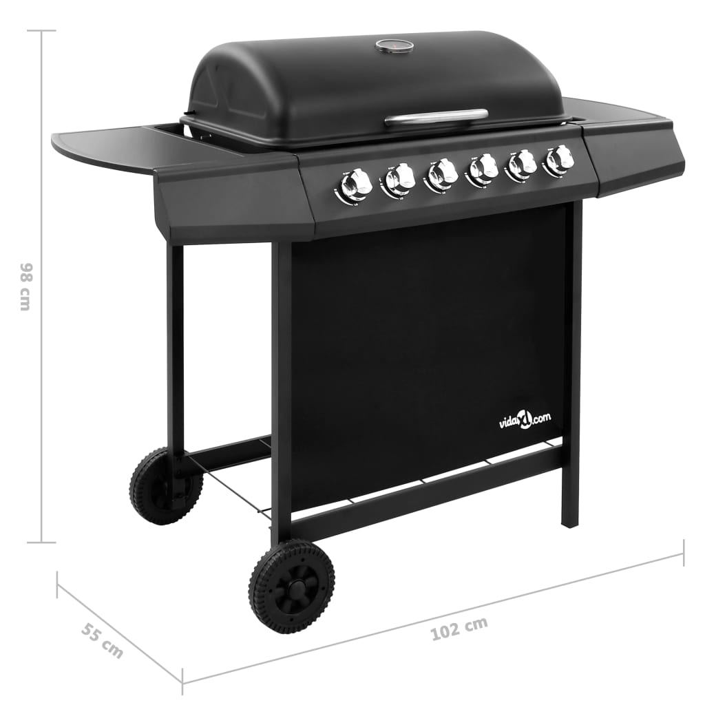Gassgrill med 6 brennere svart