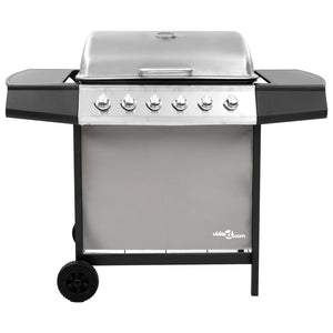 Gassgrill med 6 brennere svart og sølv