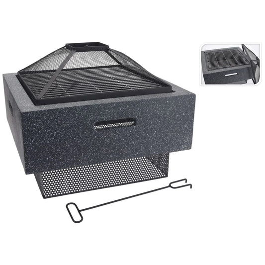 Bålpanne med grillstativ firkantet mørkegrå 52,5x52,5x18,5cm