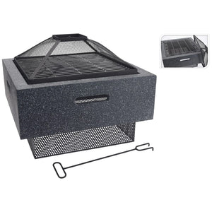 Fire pan with grill stand square dark gray 52.5x52.5x18.5cm
