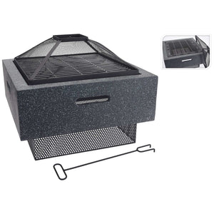 Fire pan with grill stand square dark gray 52.5x52.5x18.5cm
