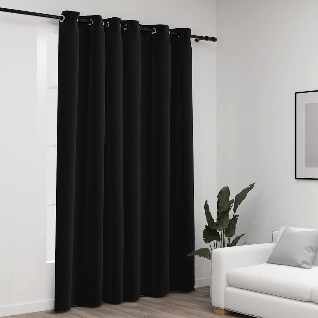 Lystette gardiner med maljer og lin-design antrasitt 290x245 cm