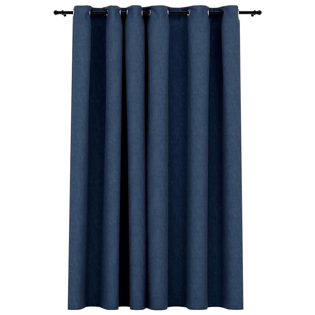 Lystette gardiner med maljer og lin-design blå 290x245 cm