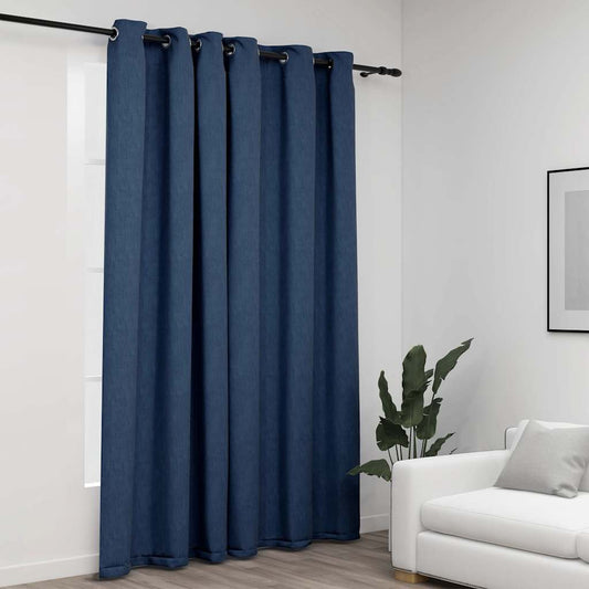 Lystette gardiner med maljer og lin-design blå 290x245 cm