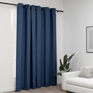 Lystette gardiner med maljer og lin-design blå 290x245 cm