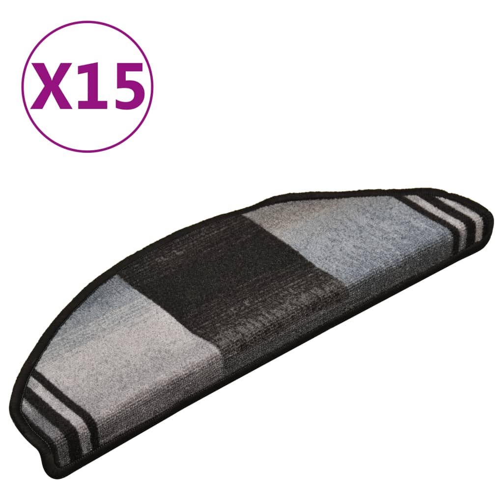 Selvklebende trappematter 15 stk svart og grå 65x21x4 cm