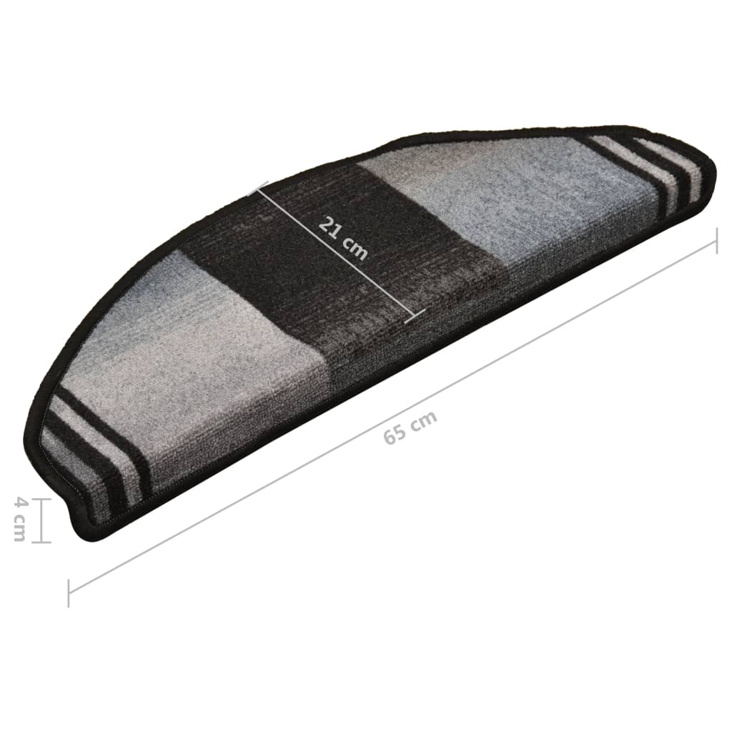 Selvklebende trappematter 15 stk svart og grå 65x21x4 cm