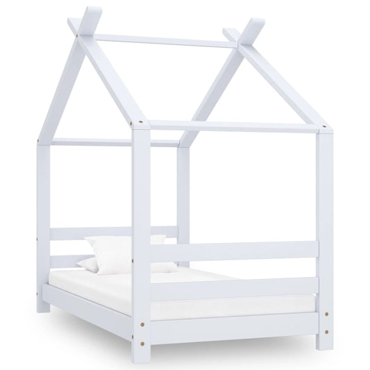 Sengeramme for barn heltre furu hvit 70x140 cm