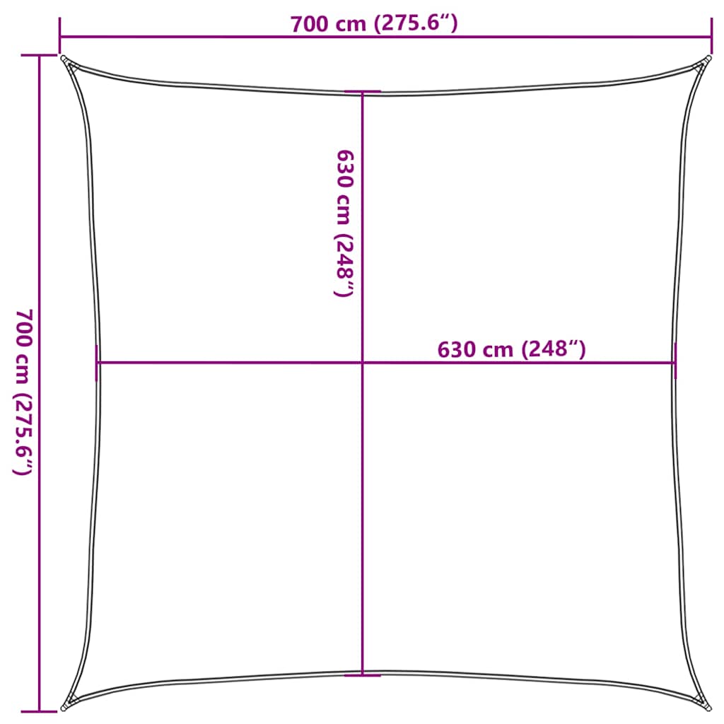 Solseil 160 g/m² firkantet oransje 7x7 m HDPE