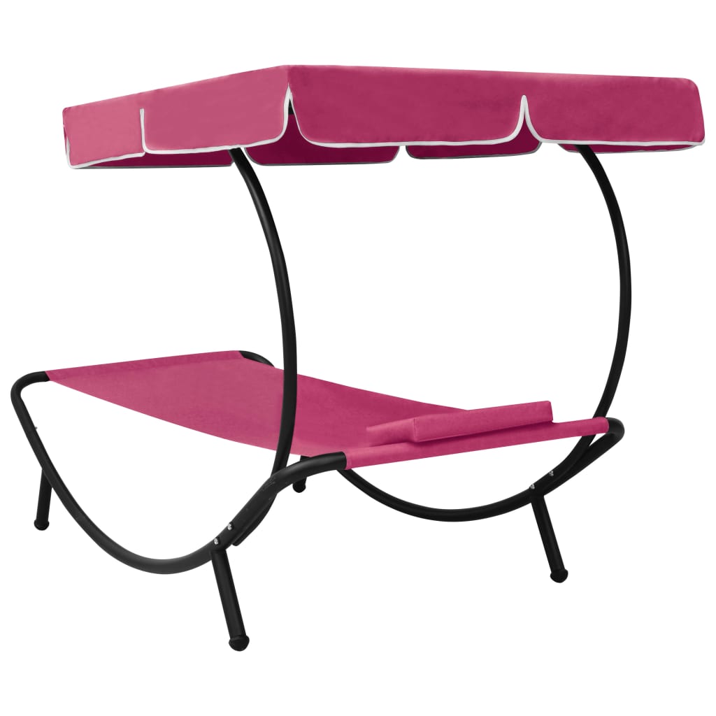 Utendørs sofaseng med solskjerm og pute rosa