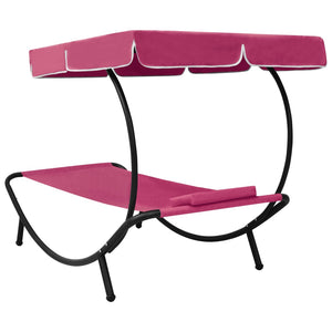 Utendørs sofaseng med solskjerm og pute rosa