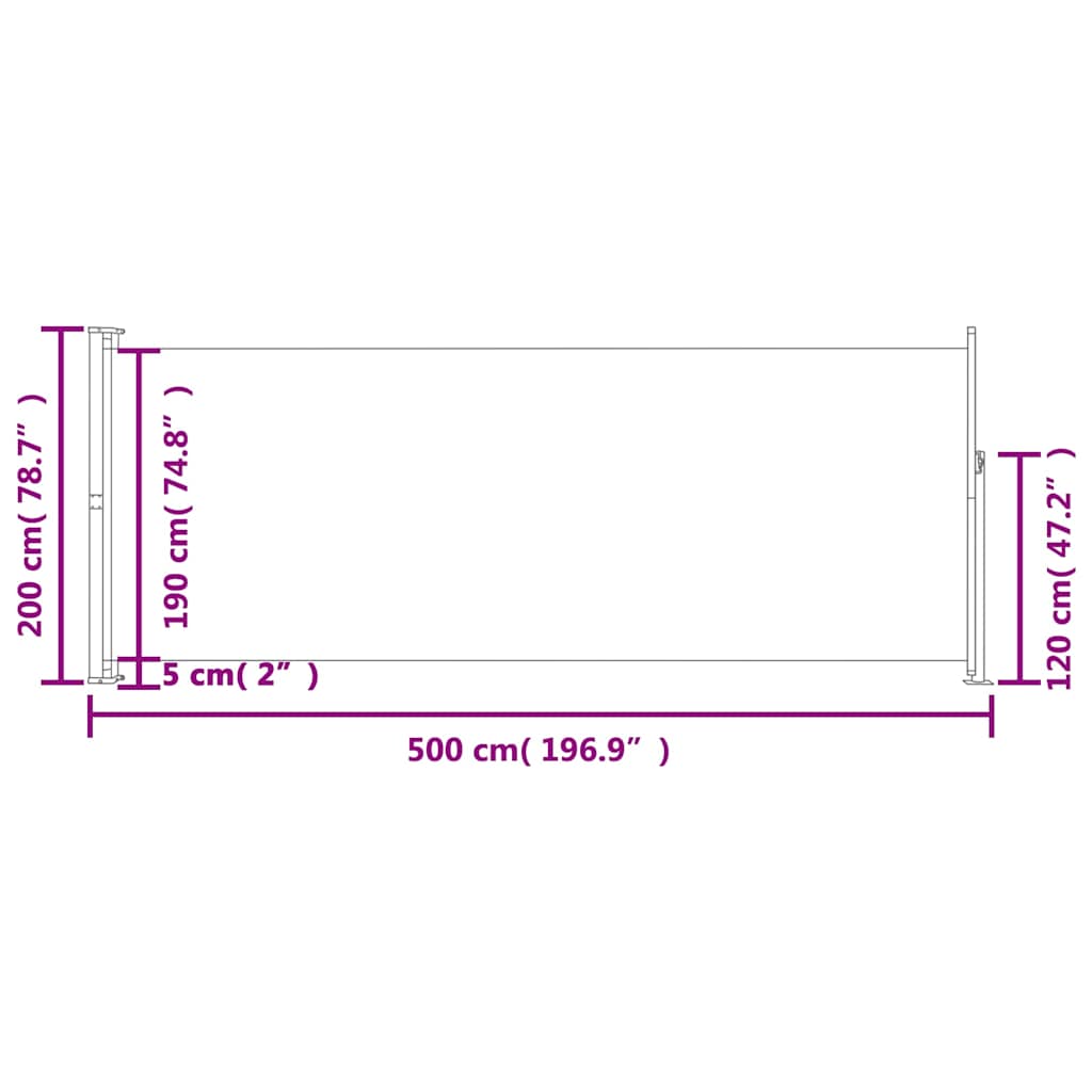 Uttrekkbar sidemarkise 200x500 cm grå